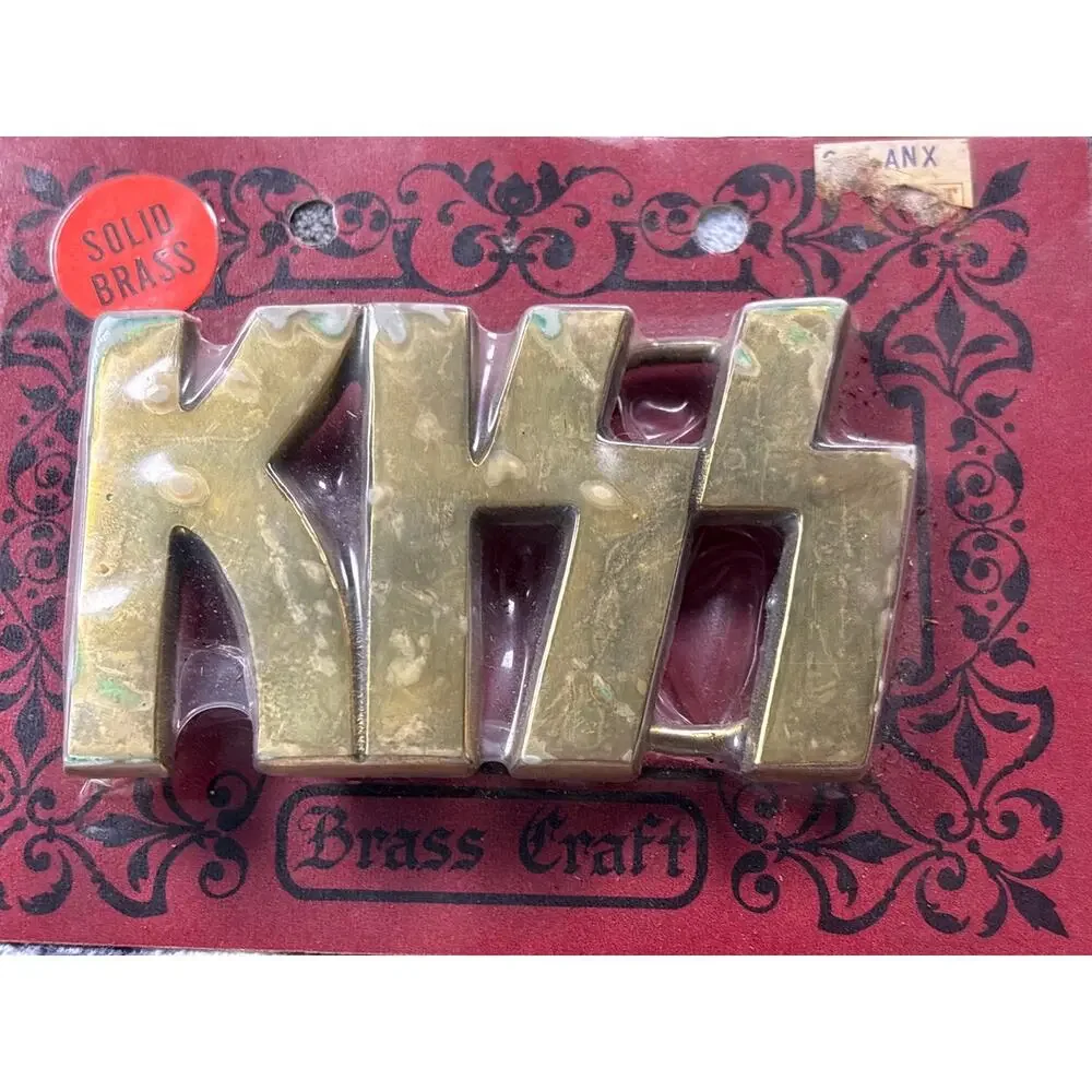 VTG KISS Solid Brass Belt Buckle “Brass Craft” NOS NIB USA made goth retro